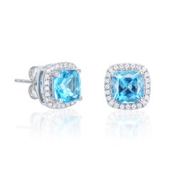 Sunita Nahata Blue Topaz 2.28ct. Stud Earrings in 18KWG with White Diamond.