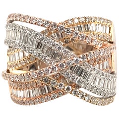 2.28 Carat Tri-Tone Wide Band Diamond Fashion Ring