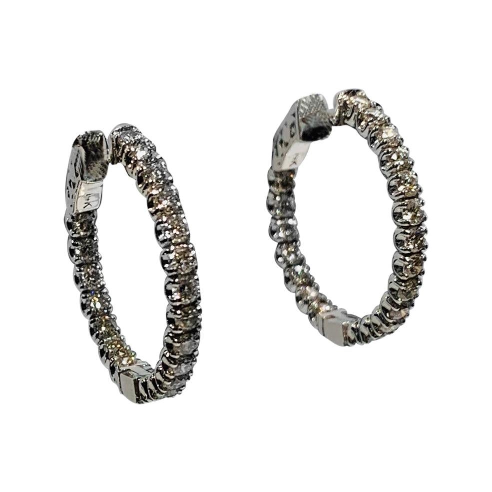 2.28 Carat VS G Color Diamond Inside/Outside Round Hoop Earrings in White Gold
