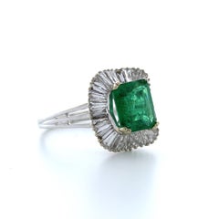 2.28 Carat Weight Green Emerald & Baguette Diamond Fashion Ring in 18k White Gol