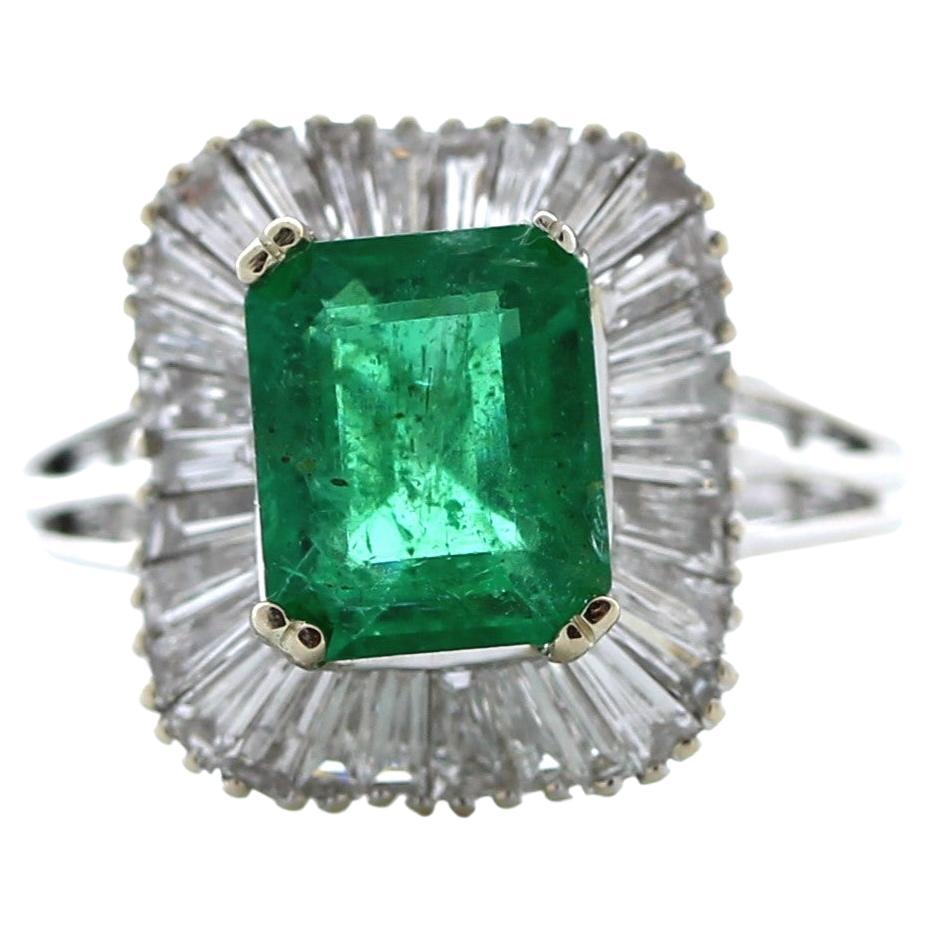 2.28 Carat Weight Green Emerald & Baguette Diamond Fashion Ring in 18k White Gol