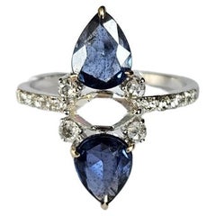 2.28 carats, Ceylon Blue Sapphires & Rose Cut Diamonds Cluster Cocktail Ring