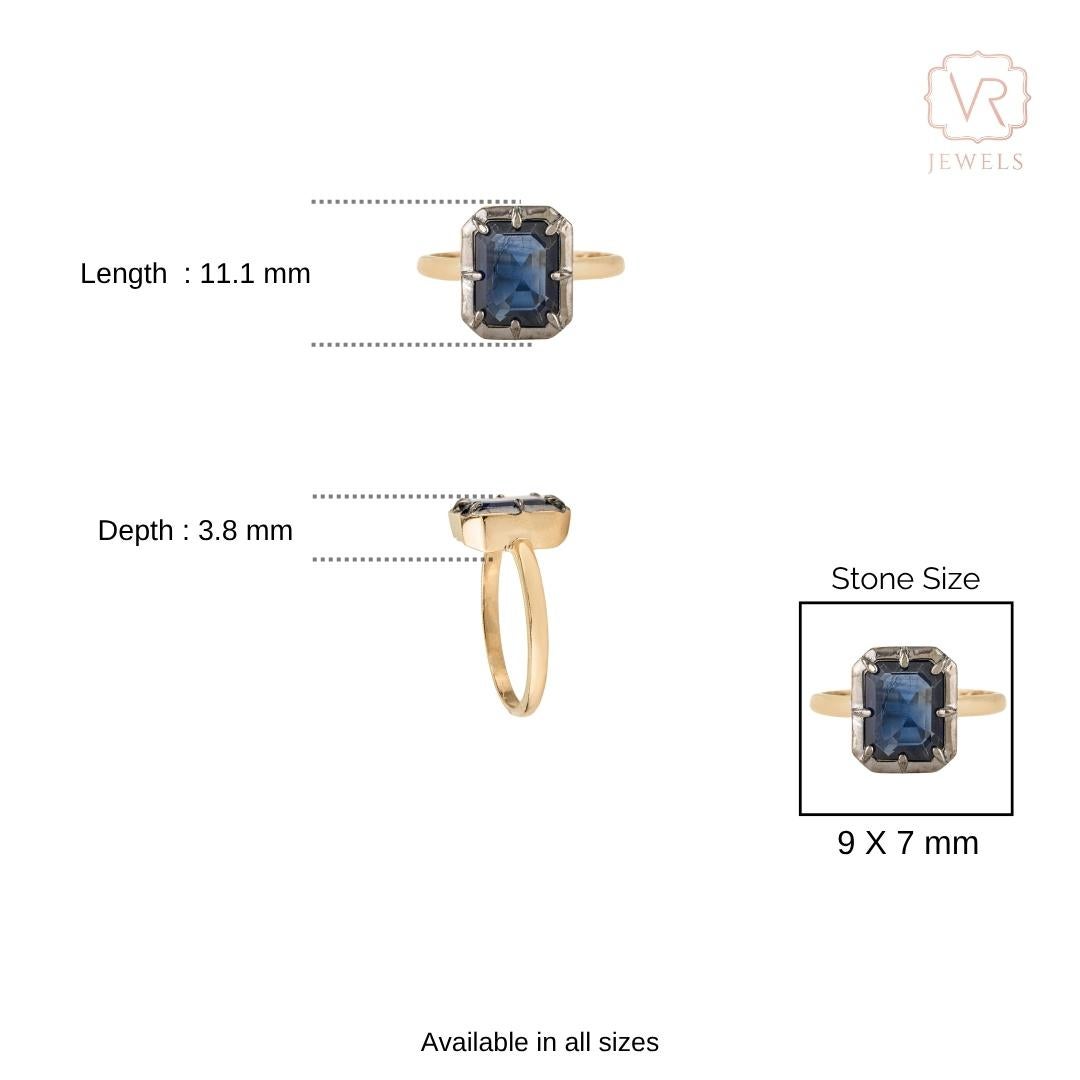 For Sale:  2.28 Ct Georgian Style Emerald-Cut Deep Blue Sapphire Solitaire Ring in 18K Gold 14