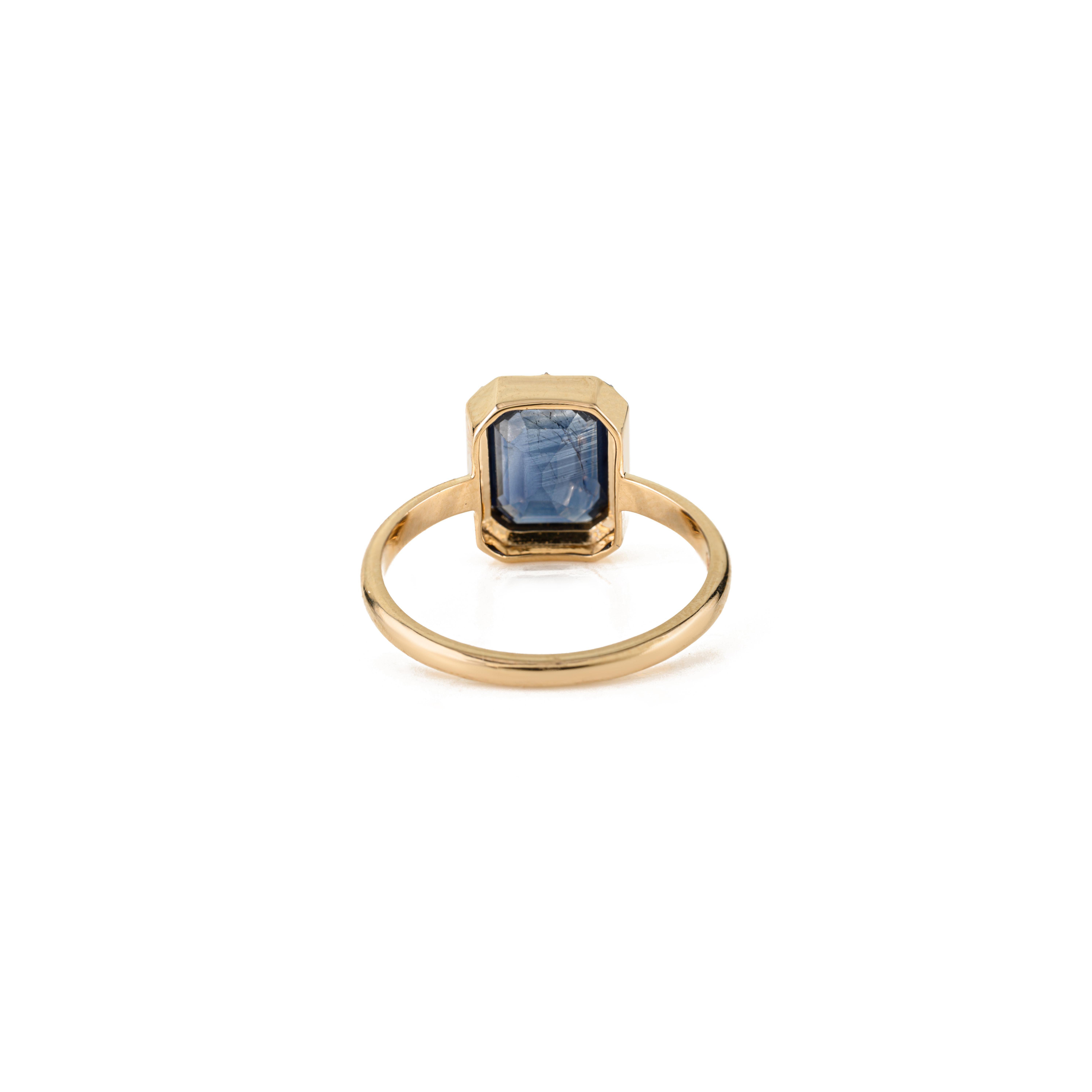 For Sale:  2.28 Ct Georgian Style Emerald-Cut Deep Blue Sapphire Solitaire Ring in 18K Gold 5