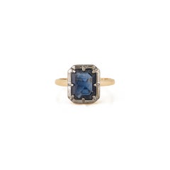 2.28 Ct Georgian Style Emerald-Cut Deep Blue Sapphire Solitaire Ring in 18K Gold