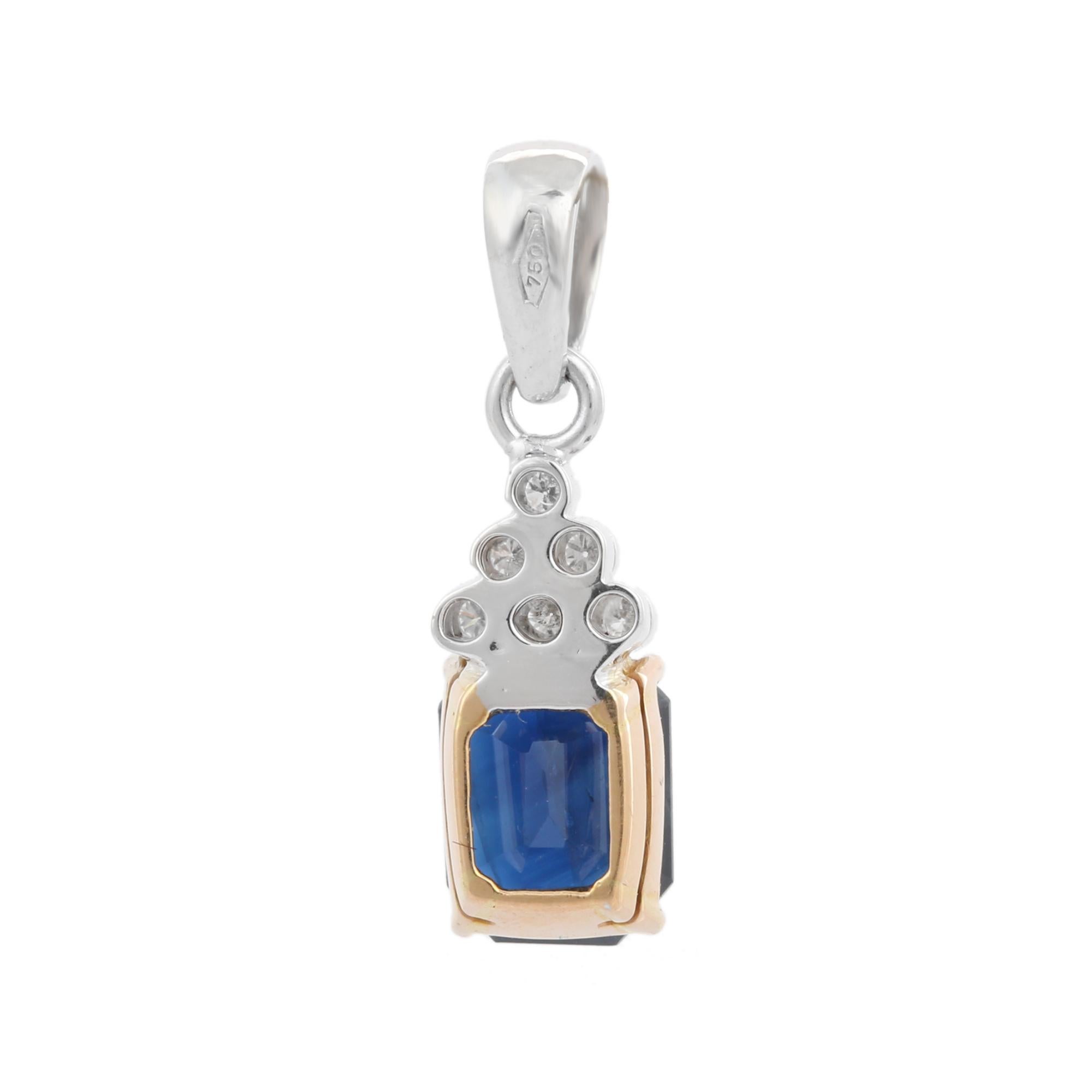 2.28 Ct Natural Octagon Cut Blue Sapphire and Diamond Pendant in 18K Gold In New Condition For Sale In Houston, TX