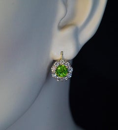 2.28 Ct Russian Demantoid Diamond Gold Cluster Earrings