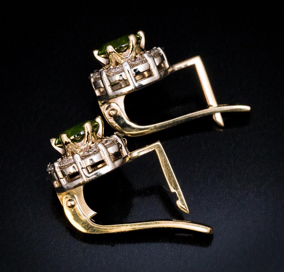 2.28 Ct Russian Demantoid Diamond Gold Cluster Earrings For Sale 1