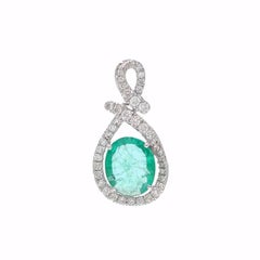 2,28 Karat. Natürliche Smaragd-Diamant-Anhänger Massiver 18k Weißgold-Anhänger