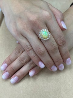 2.28 Cts Opal & Diamond Ring, Fire Orange, Green & Blue, Superb Play of Color