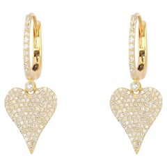 0.70ct Diamond Heart 14K Gold Drop Huggie Earrings