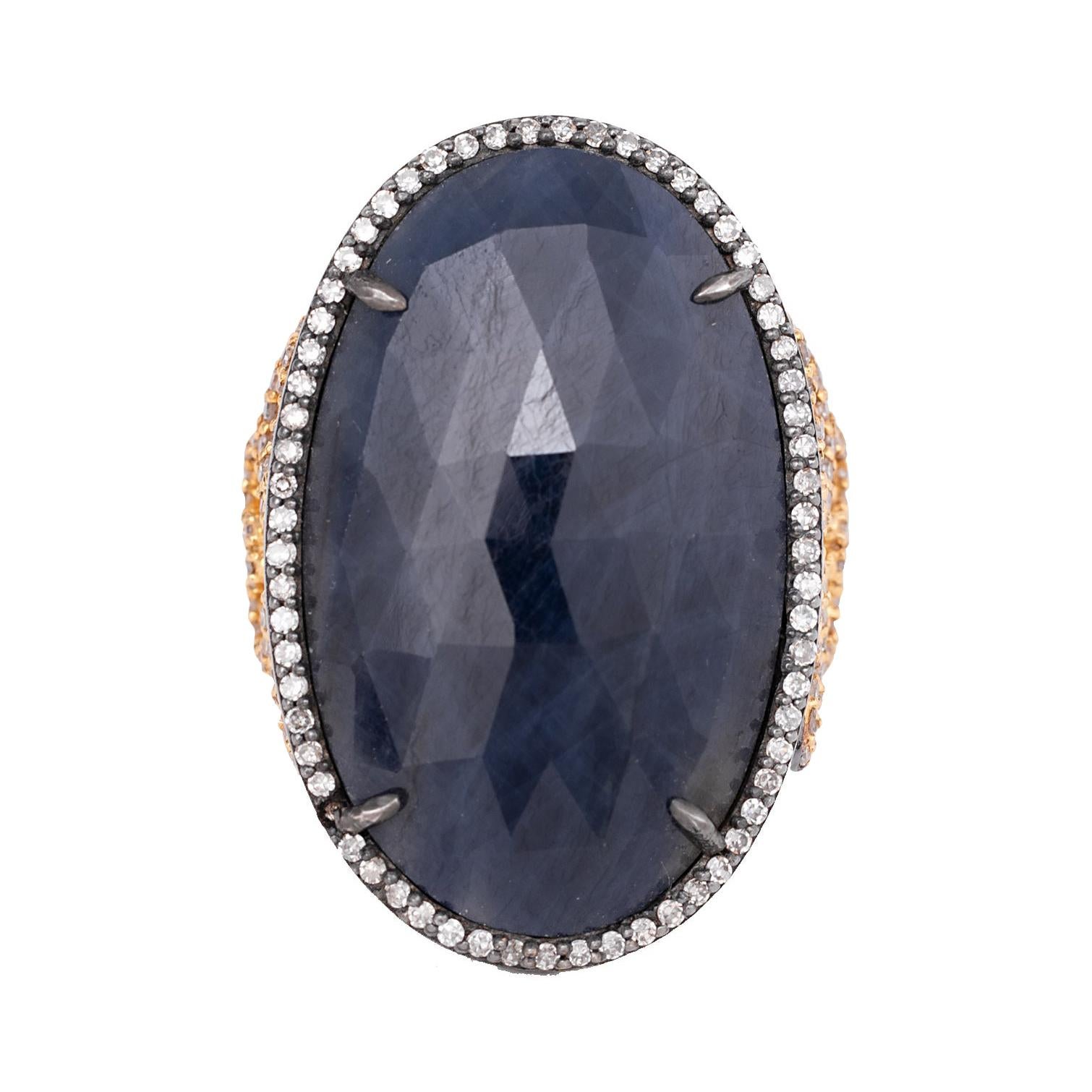 22.cocktailring mit 80 Karat Saphir und Diamant