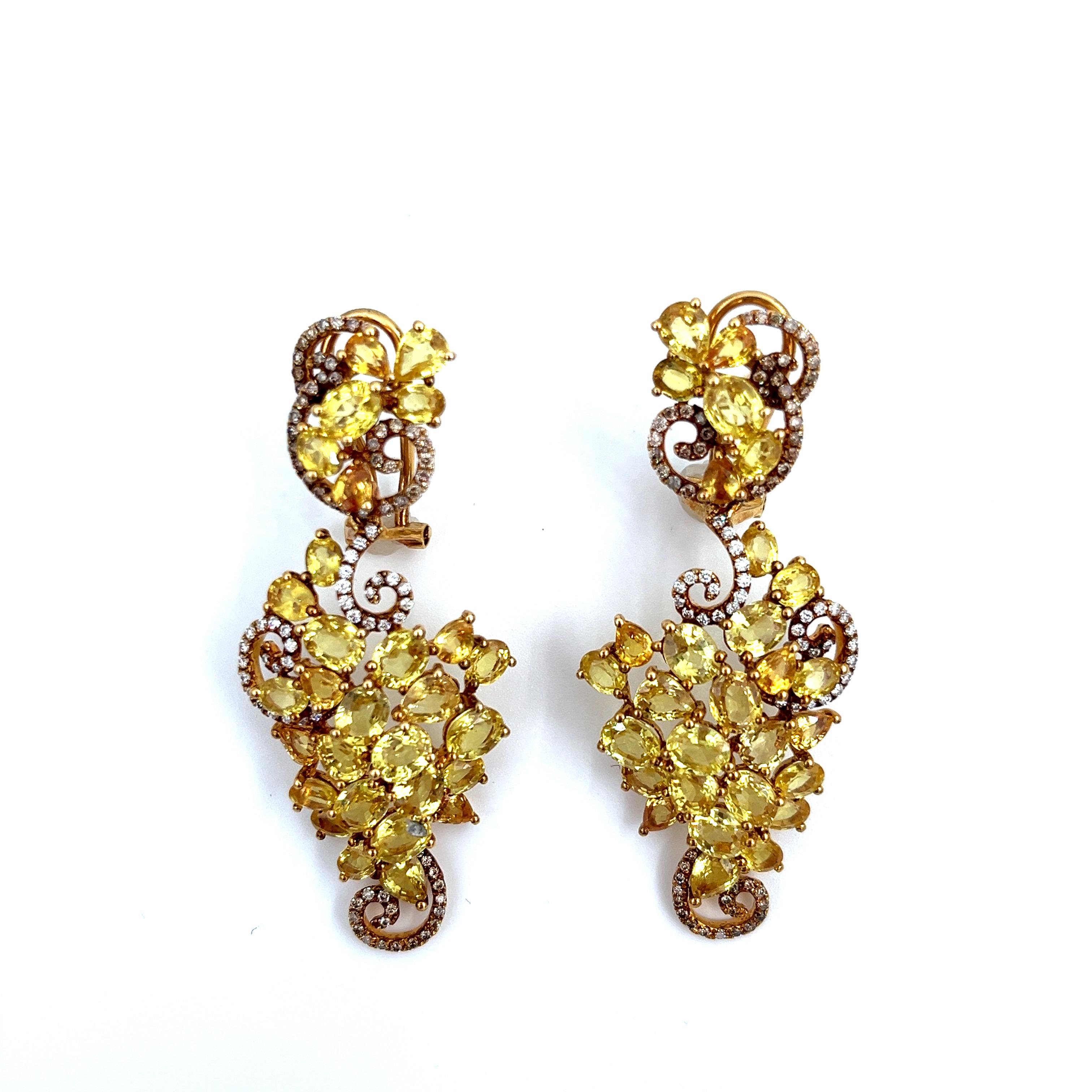 23,98 ct Natürlicher gelber Saphir & Diamant Ohrringe mit Baumeln (Ovalschliff) im Angebot