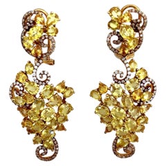 23.98 ct Natural Yellow Sapphire & Diamond Dangle Earrings