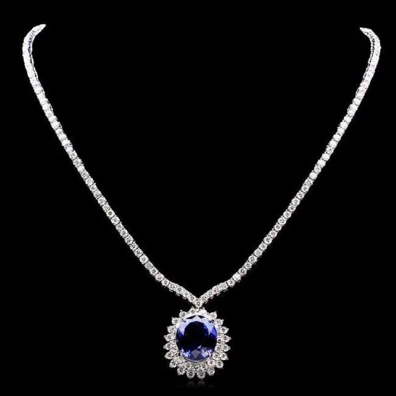 22.80Ct Natural Tanzanite and Diamond 18K Solid White Gold Necklace

Total Natural Oval Tanzanite Weight is: Approx. 11.90 Carats 

Tanzanite Measures: Approx. 15 x 13 mm

Total Natural Diamond Weight is Approx. 10.90Ct (color G-H / Clarity