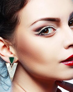 22.85 Carat Mother of Pearl Malachite Diamond 14K Gold Earrings by Meghna Jewels
