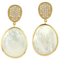 22.85 Carat Mother of Pearl Diamond 18 Karat Gold Earrings