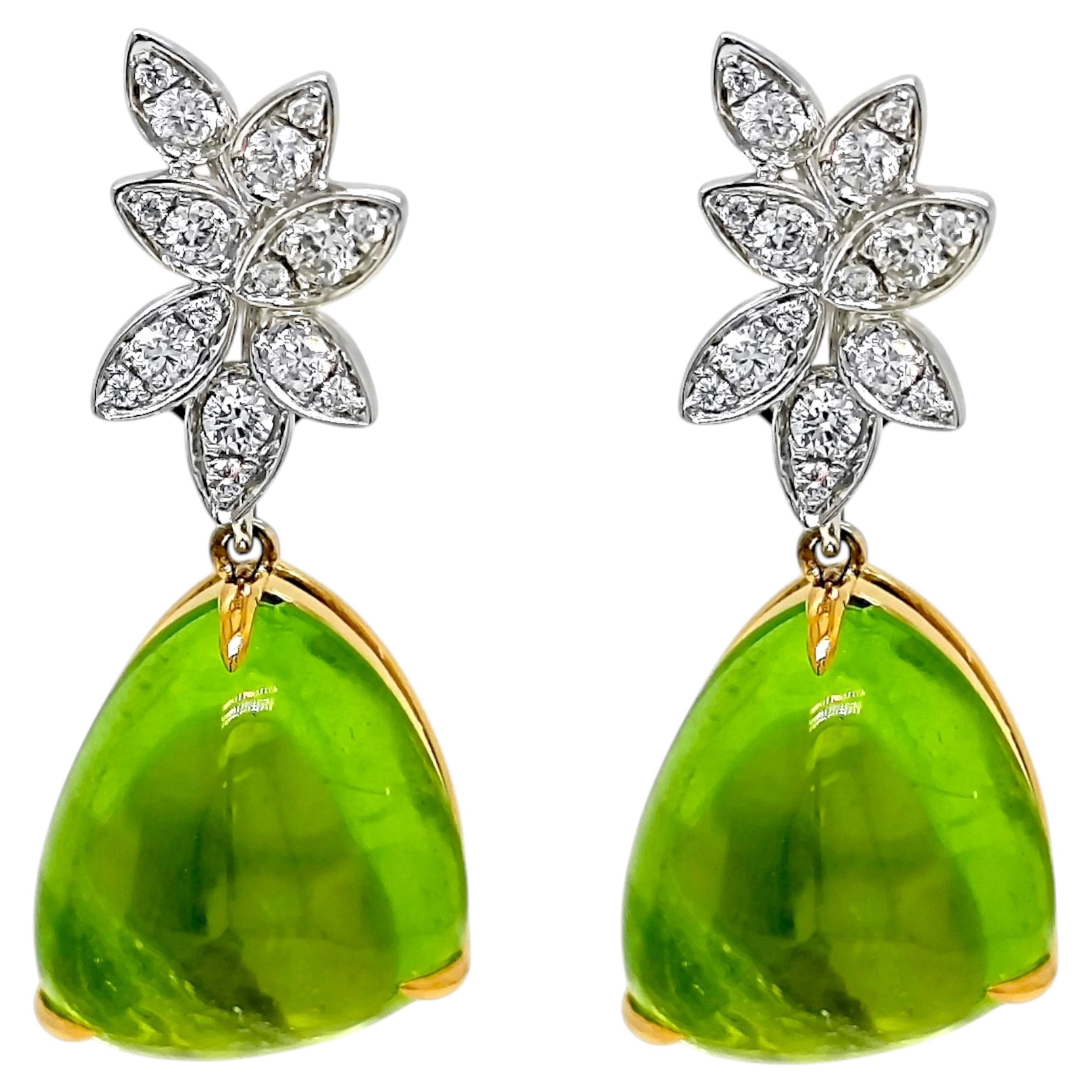 22.85 Carat Peridot Round Diamond Yellow and White Gold Earrings