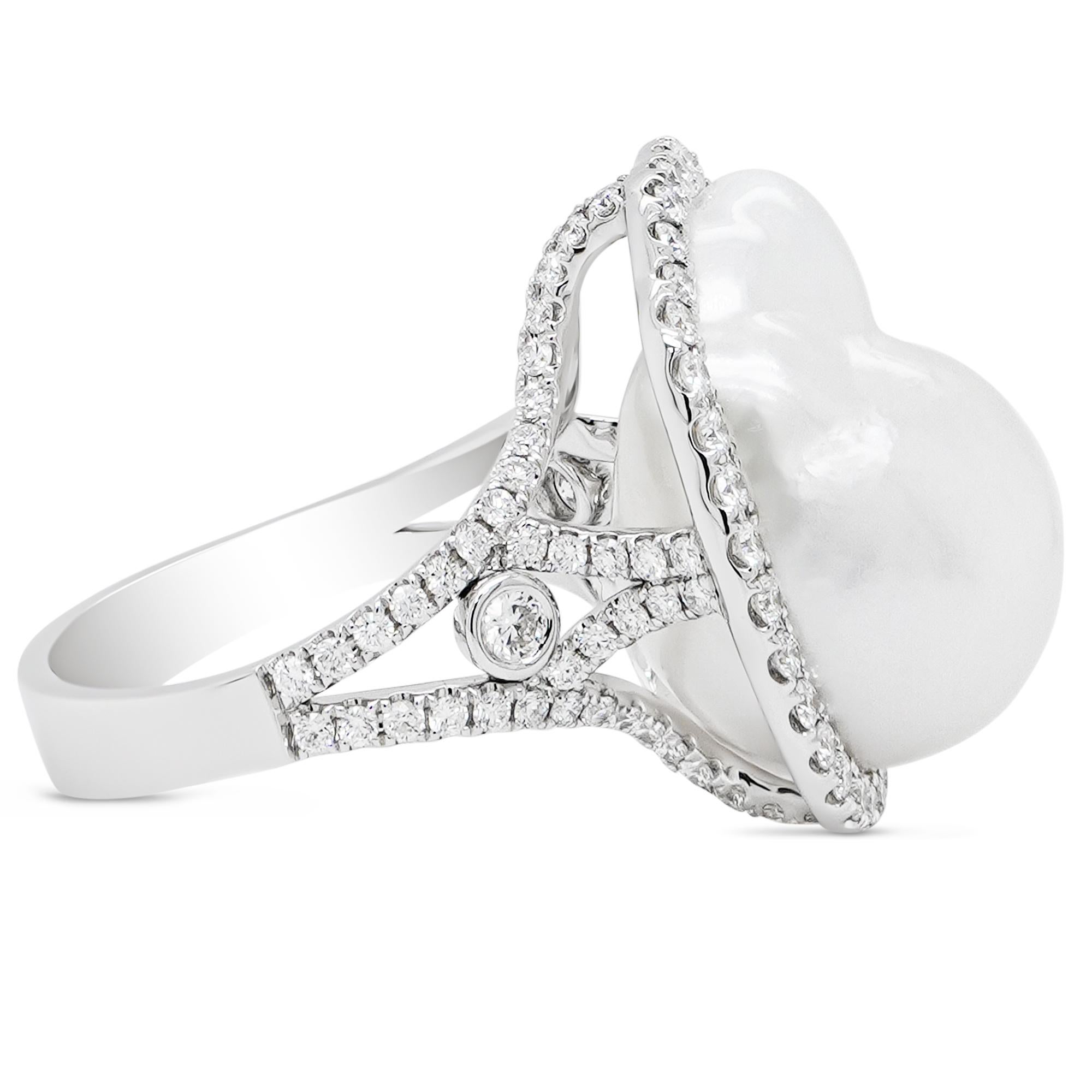 For Sale:  22.86 Carat Free Form South Sea Pearl Classical 18K Diamond Ring 2