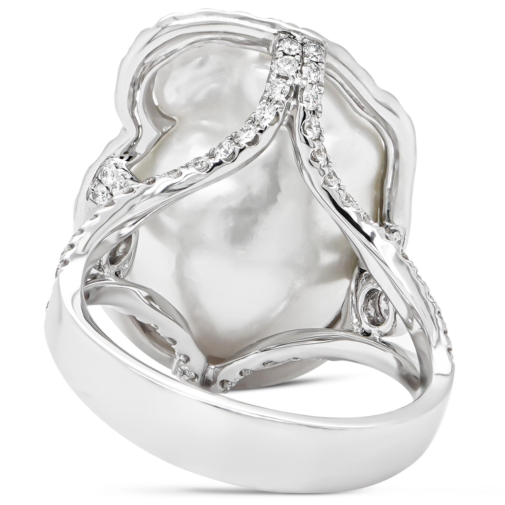 For Sale:  22.86 Carat Free Form South Sea Pearl Classical 18K Diamond Ring 3