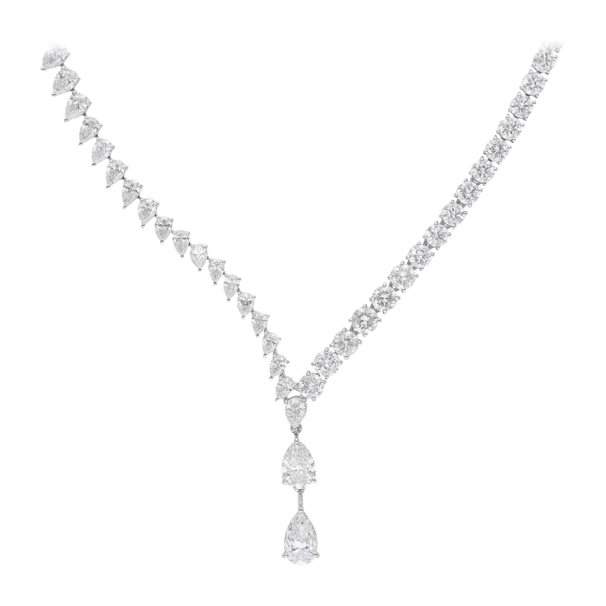 22.86 Carat SI/H Pear Round Brilliant Cut Diamond Necklace 14 Karat White Gold