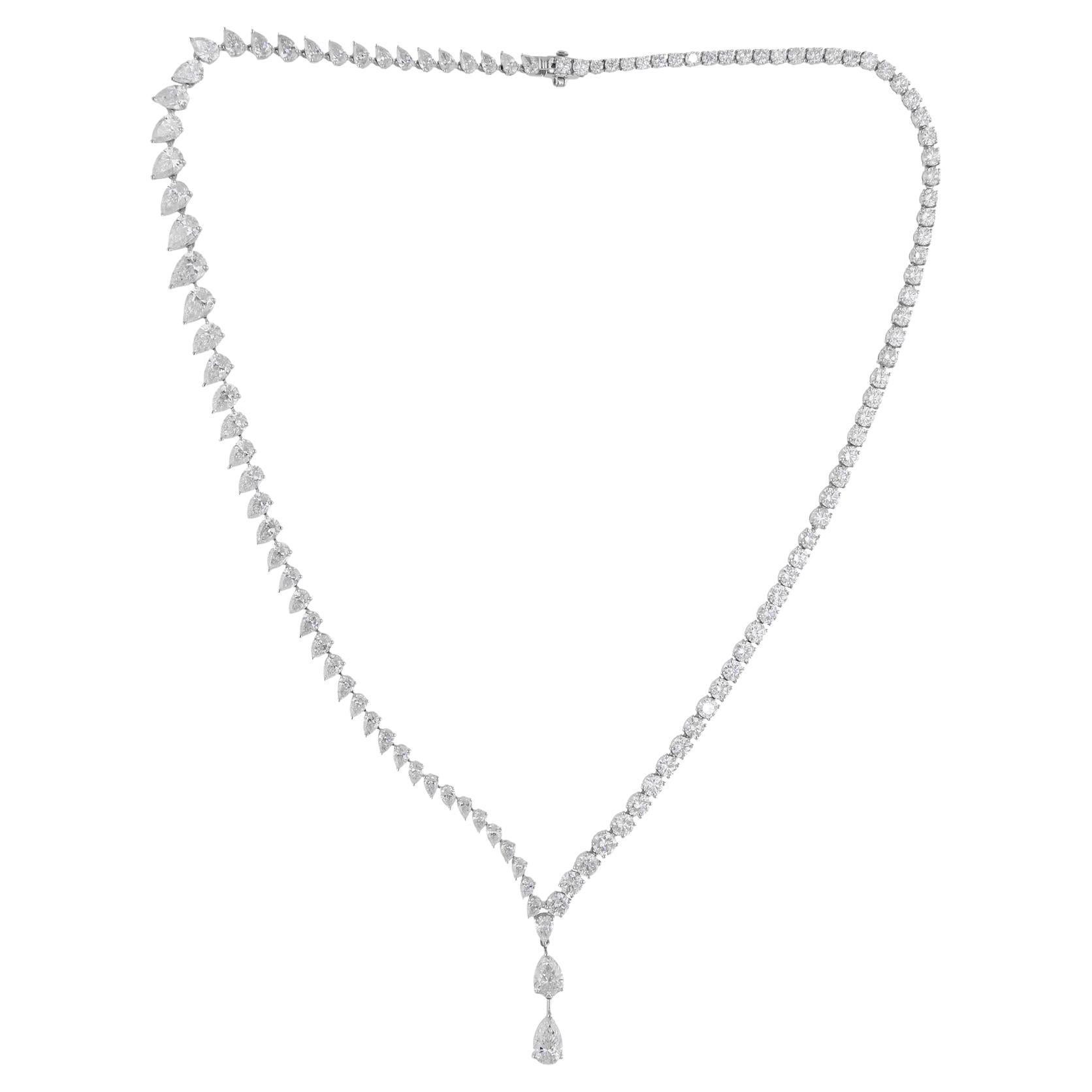 22.86 Carat SI/H Pear Round Brilliant Cut Diamond Necklace 14 Karat White Gold