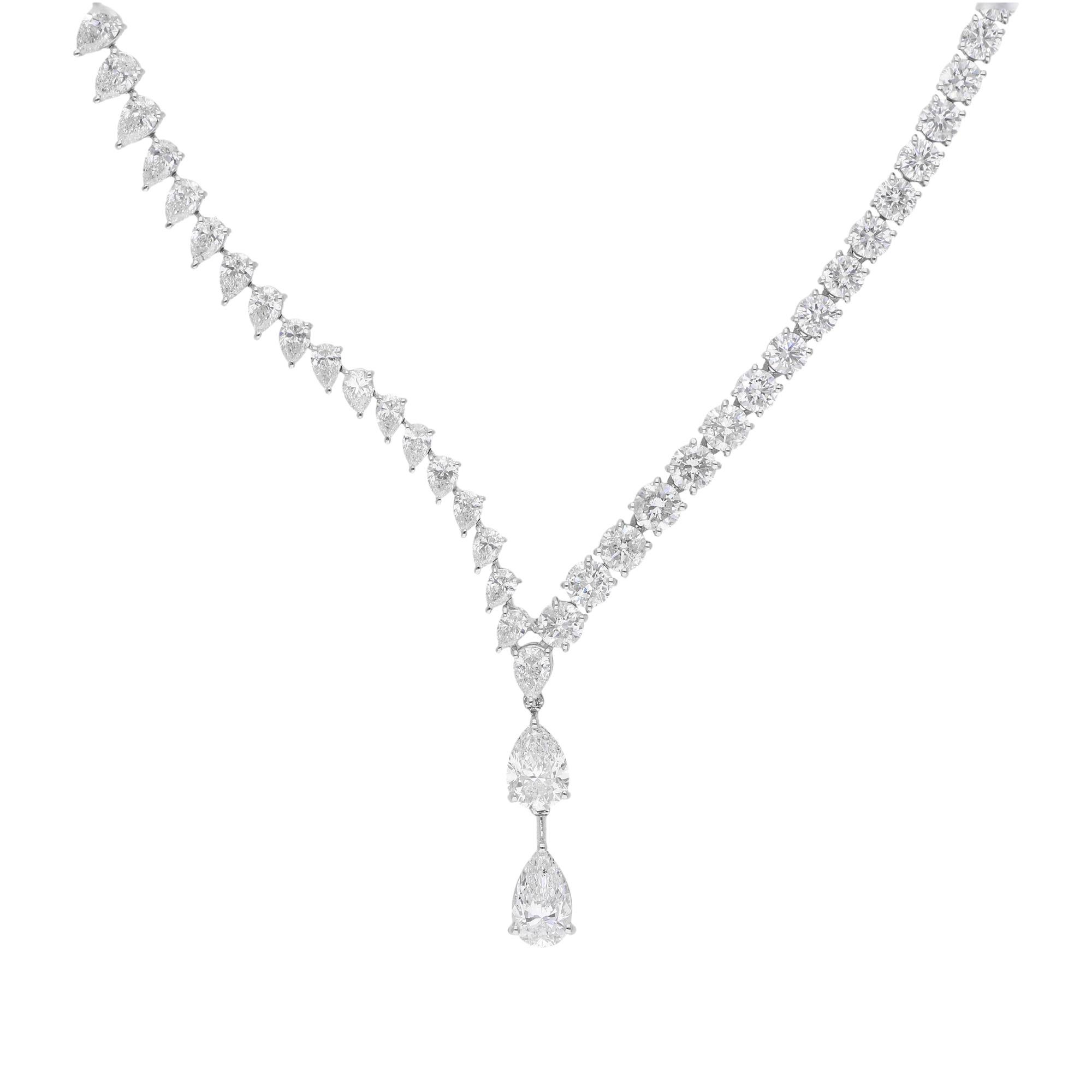 Pear Cut 22.86 Carat SI/H Pear Round Brilliant Cut Diamond Necklace 18 Karat White Gold For Sale