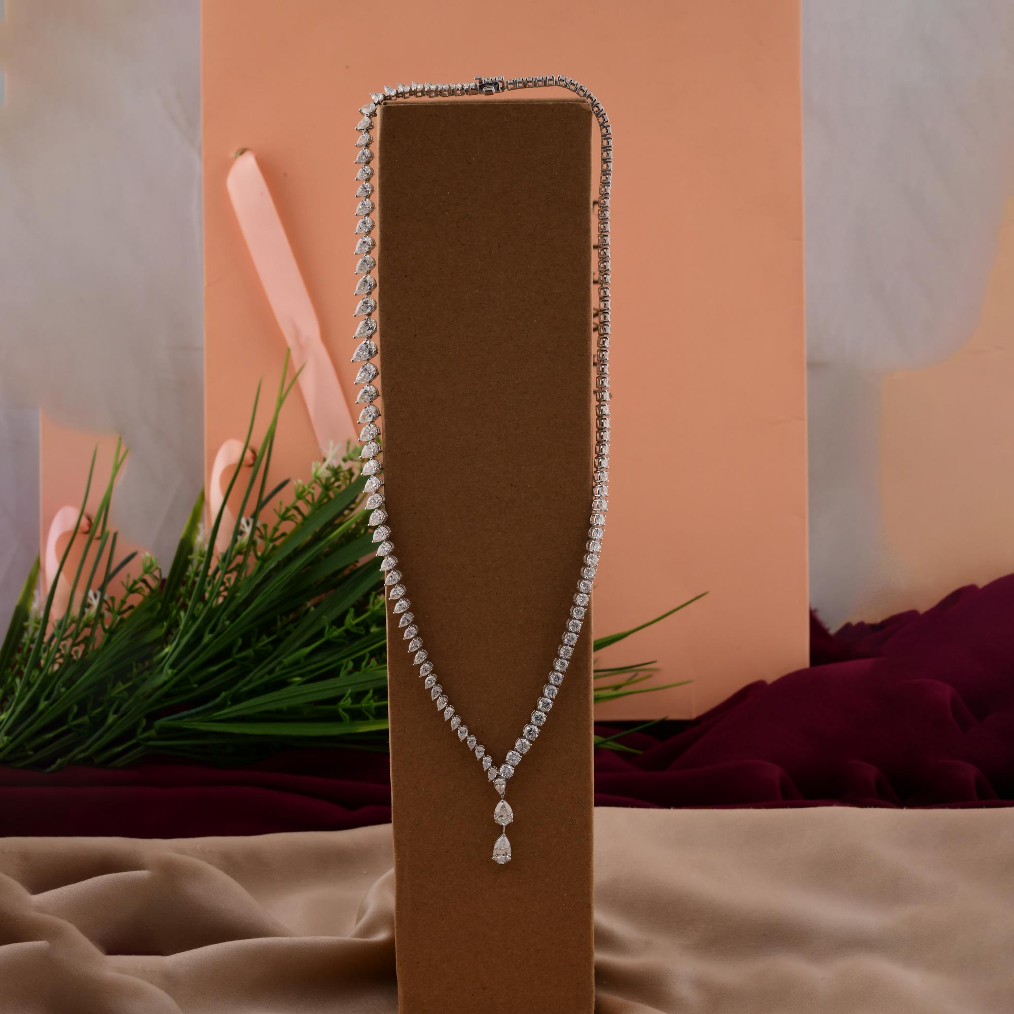 Women's 22.86 Carat SI/H Pear Round Brilliant Cut Diamond Necklace 18 Karat White Gold For Sale