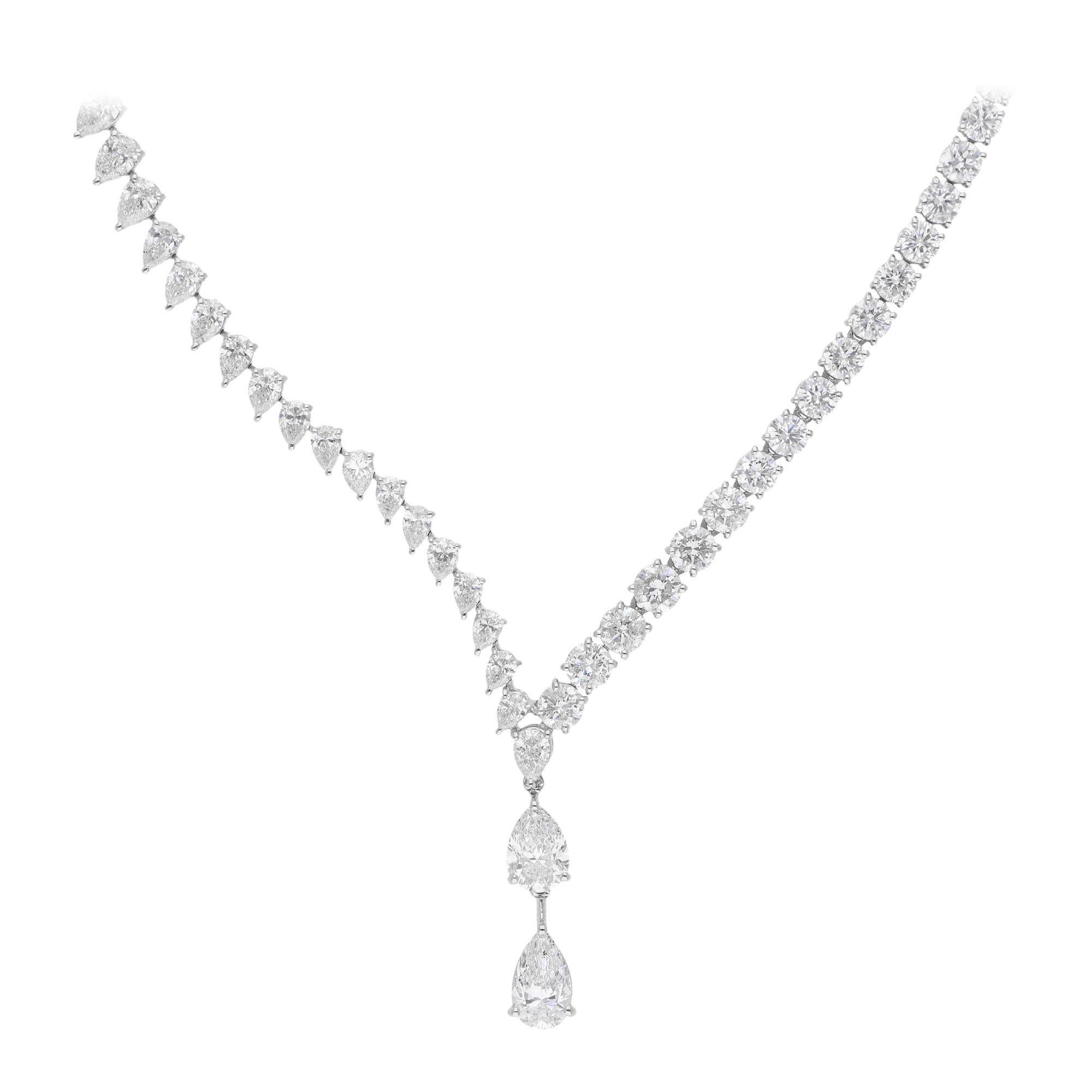 22.86 Carat SI/H Pear Round Brilliant Cut Diamond Necklace 18 Karat White Gold