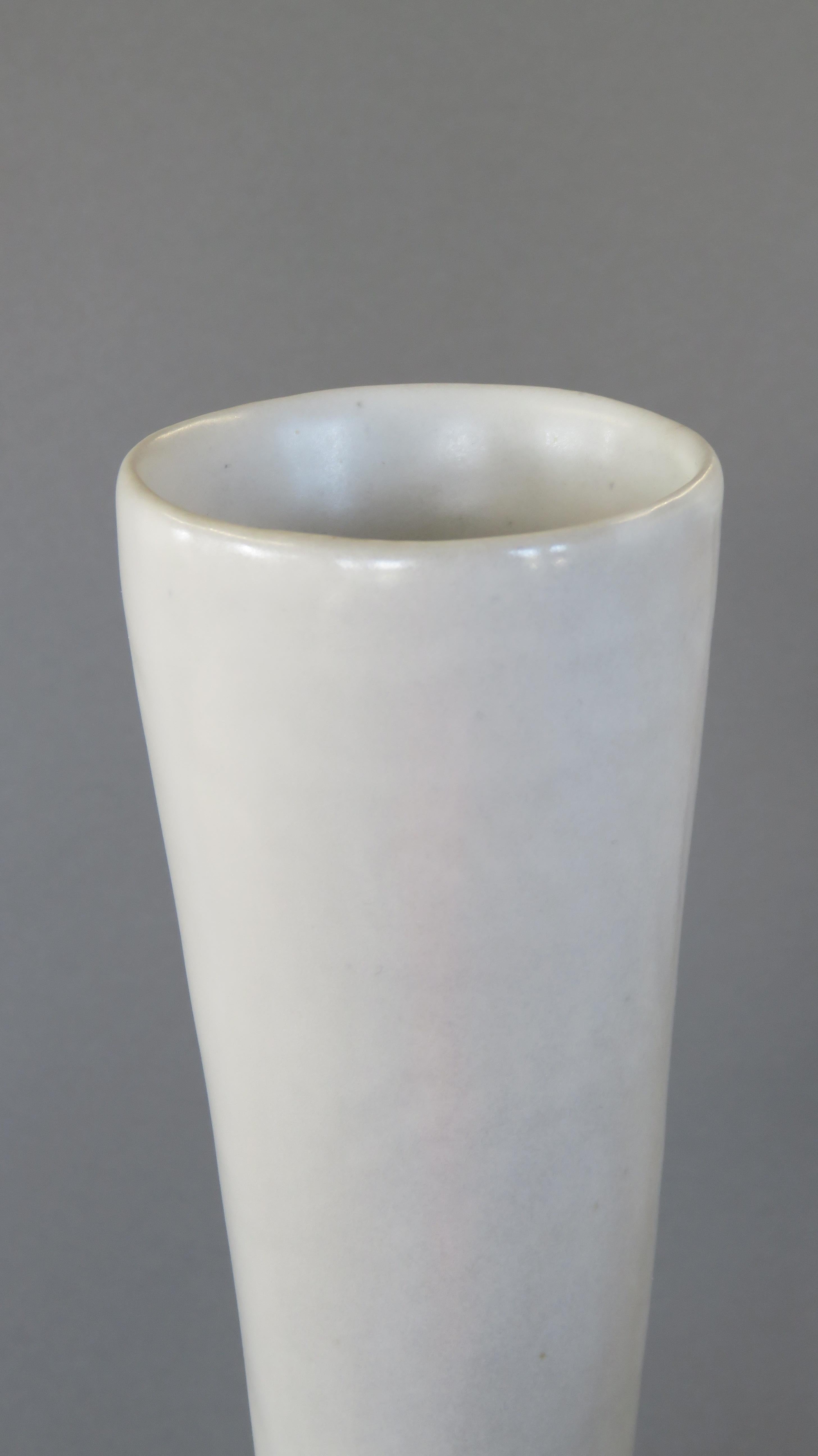 North American Tall Hand Built Ceramic Vase, White Glaze on Stoneware, 22.88 Inches Tall For Sale