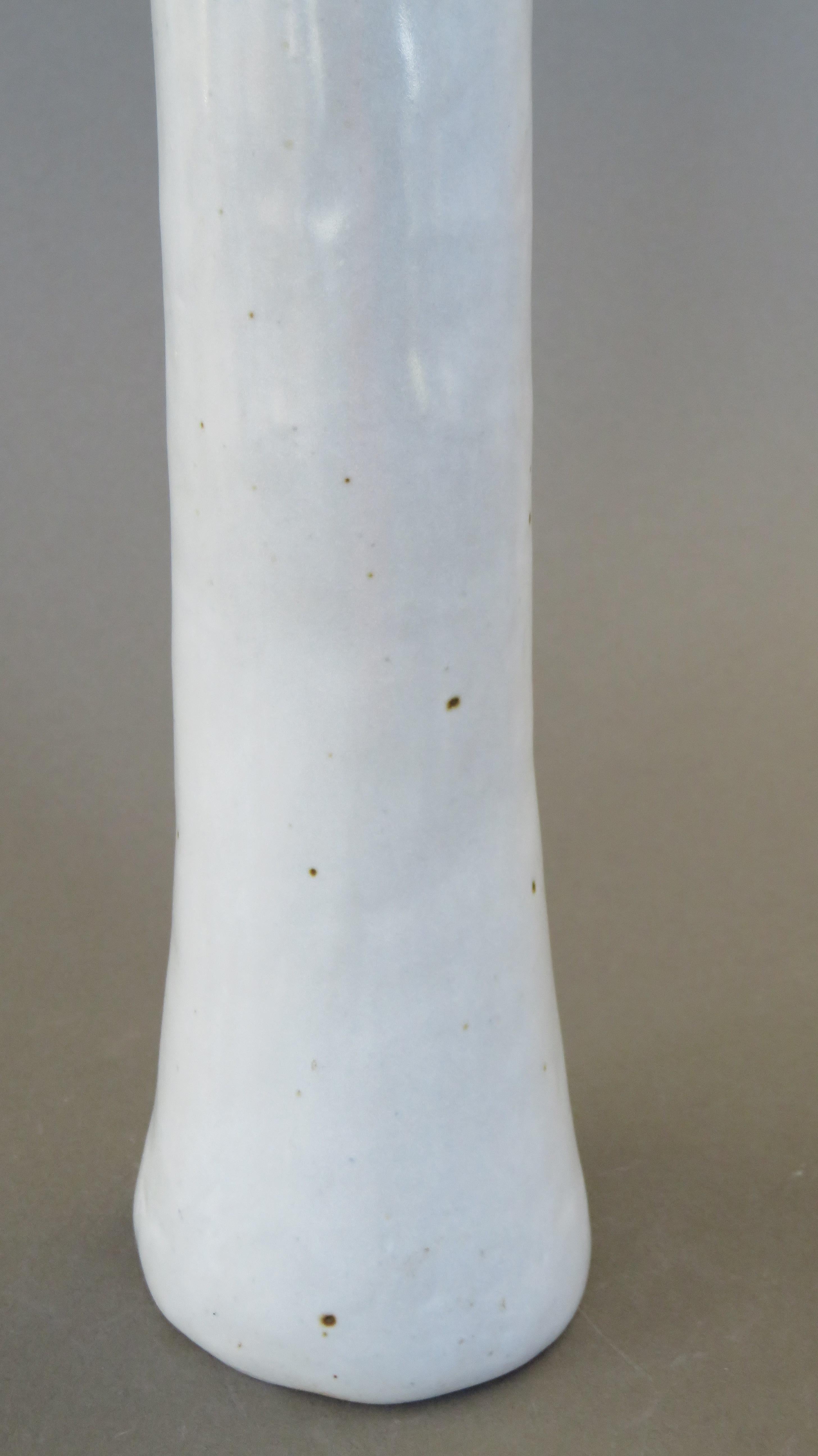 Tall Hand Built Ceramic Vase, White Glaze on Stoneware, 22.88 Inches Tall In Good Condition For Sale In New York, NY