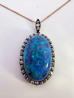 22,88 Opale NATURALE RARO pezzo Collana con ciondolo di diamanti ENORME in oro 18KT 200 anni