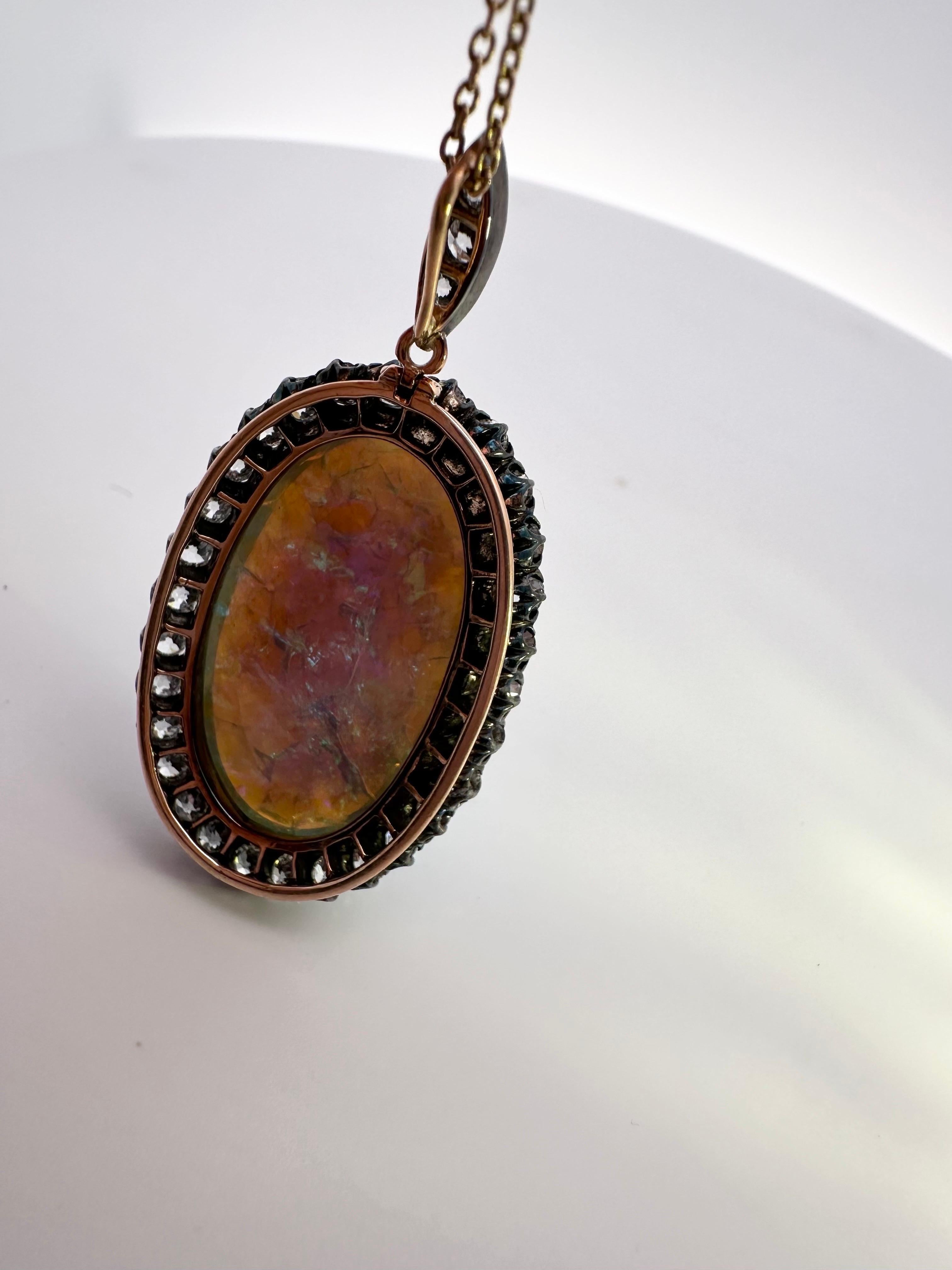 22.88 Opal NATURAL RARE piece Diamant-Anhänger-Halskette HUGE 18KT Gold 200 Jahre für Damen oder Herren im Angebot