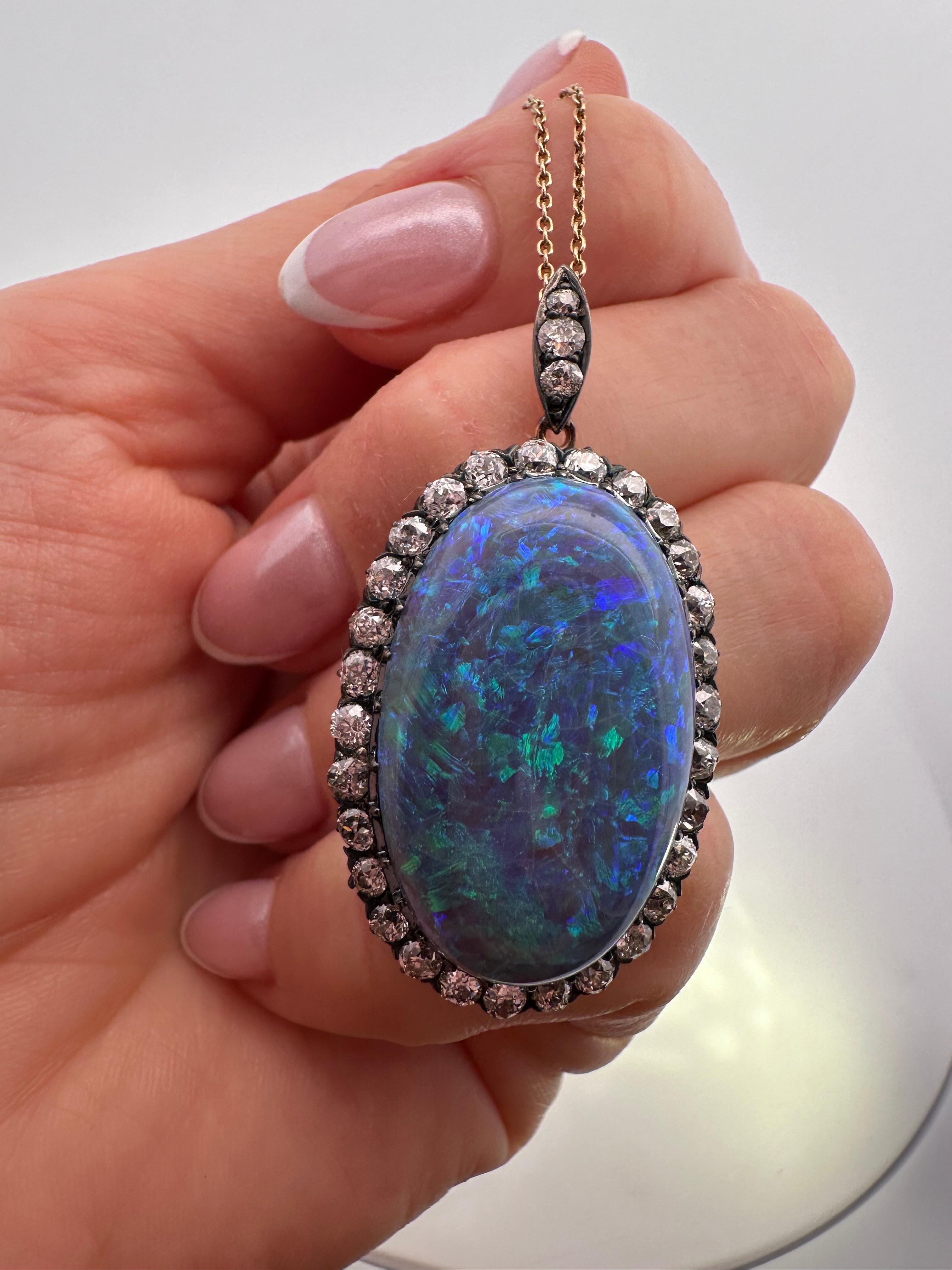 22.88 Opal NATURAL RARE piece Diamant-Anhänger-Halskette HUGE 18KT Gold 200 Jahre im Angebot 1