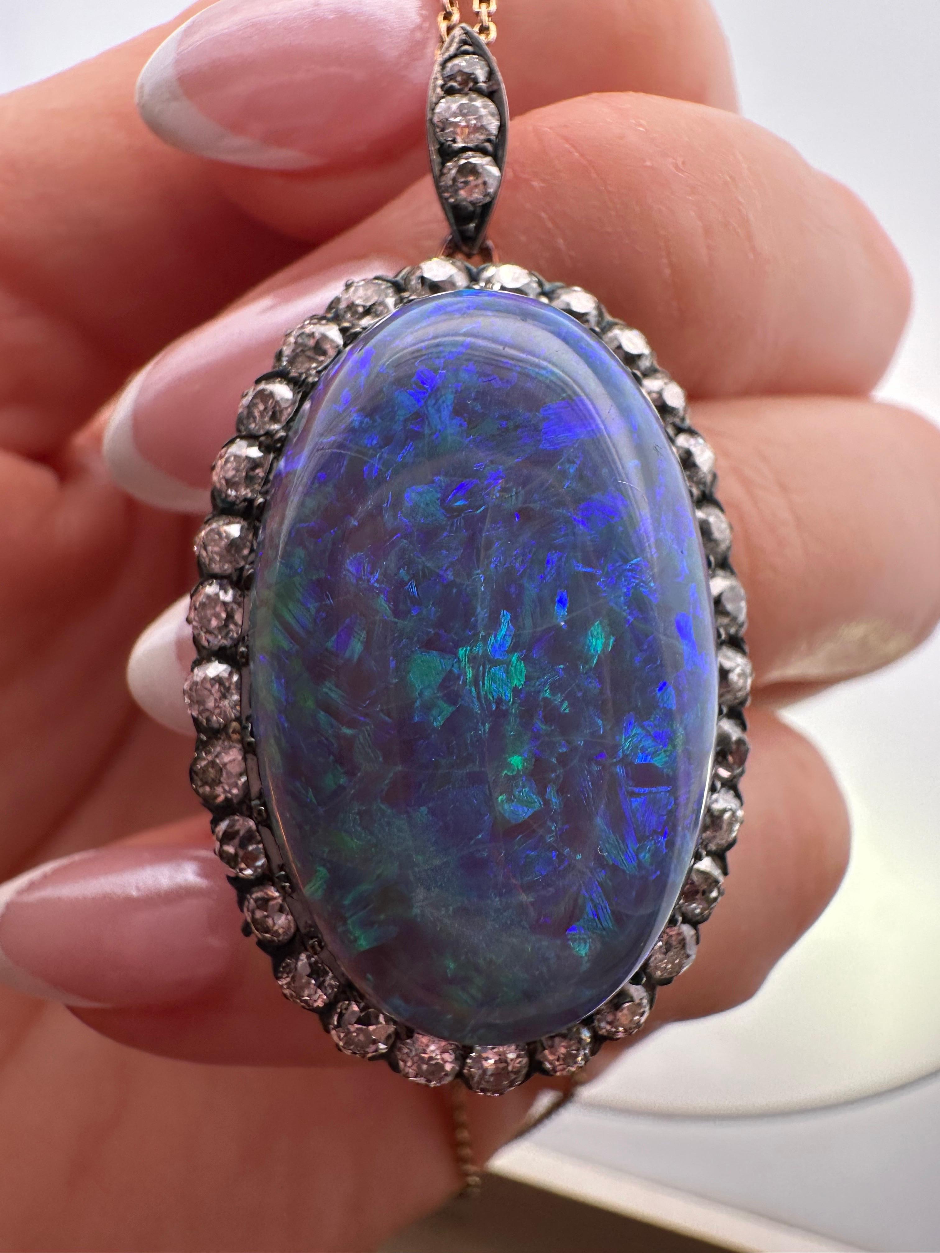 22.88 Opal NATURAL RARE piece Diamant-Anhänger-Halskette HUGE 18KT Gold 200 Jahre im Angebot 2