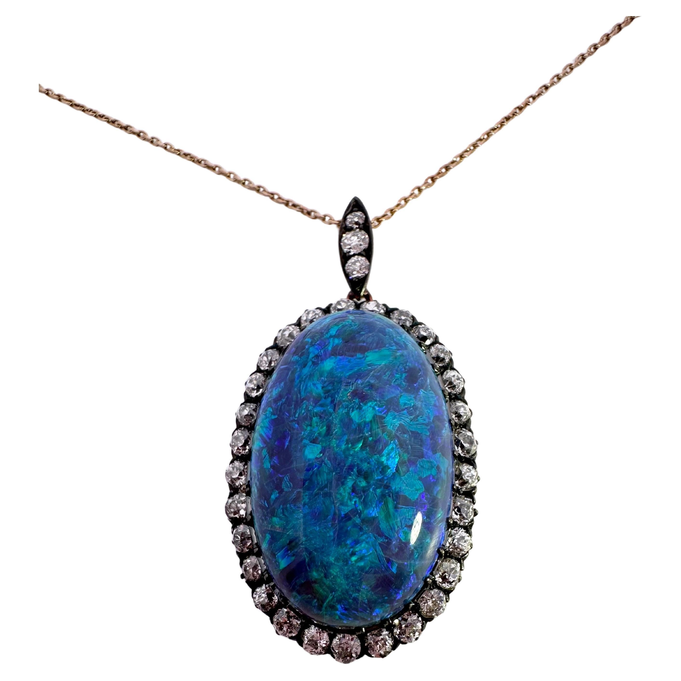 22.88 Opal NATURAL RARE piece Diamant-Anhänger-Halskette HUGE 18KT Gold 200 Jahre im Angebot