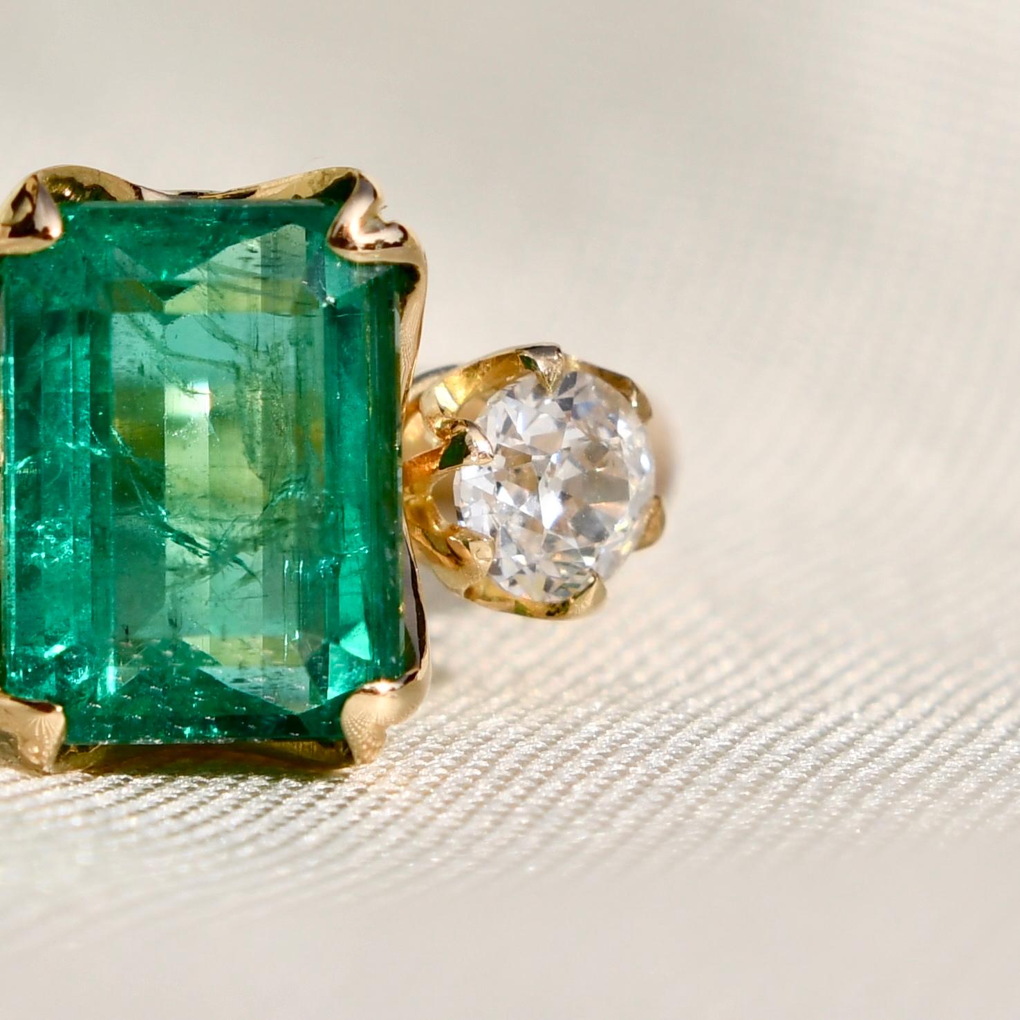 A newly made ring. The emerald is GIA certified.

- One GIA certified Zambian emerald, 2.28 ct 
- Two old European cut diamonds, 0.58 ct total (H/ VS1-VS2)
- 750/ 18ct solid yellow gold (hallmarked inside the band)
- Ring size: EU 52, UK M, US 6