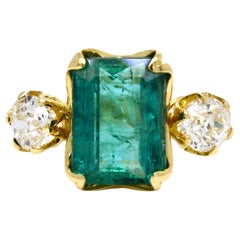 2.28ct emerald and old European cut diamond ring, GIA certified