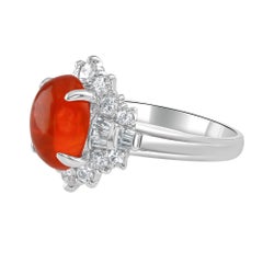 2.28 Carat Mexican Fire Opal Cabochon Ring Set in Platinum