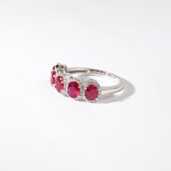 2.28ct Natural Oval-Cut Ruby & Diamond Five-Stone Halo Ring in 18K White Gold