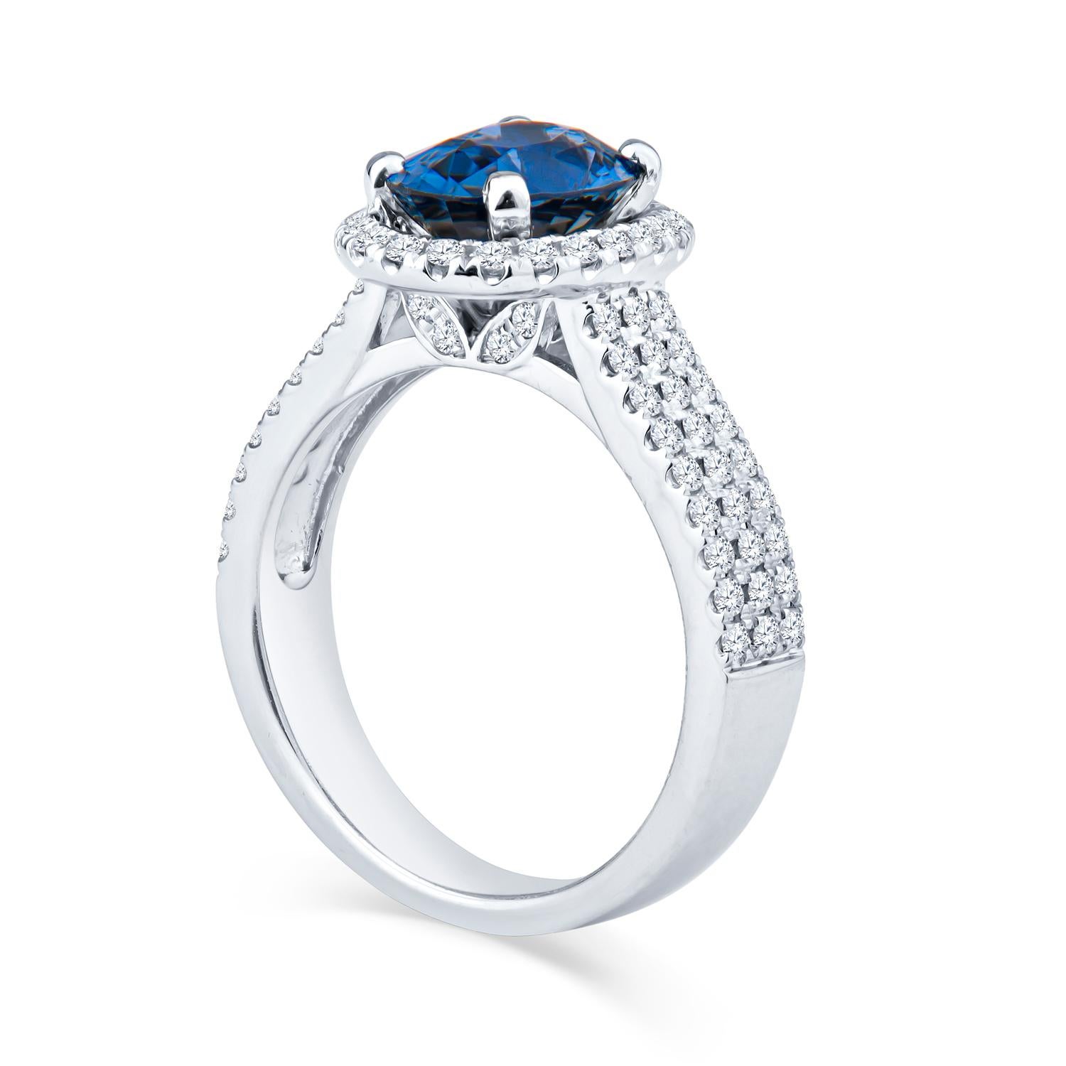 Oval Cut 2.28 Carat Oval Blue Sapphire and Diamond Ring, GIA Certified