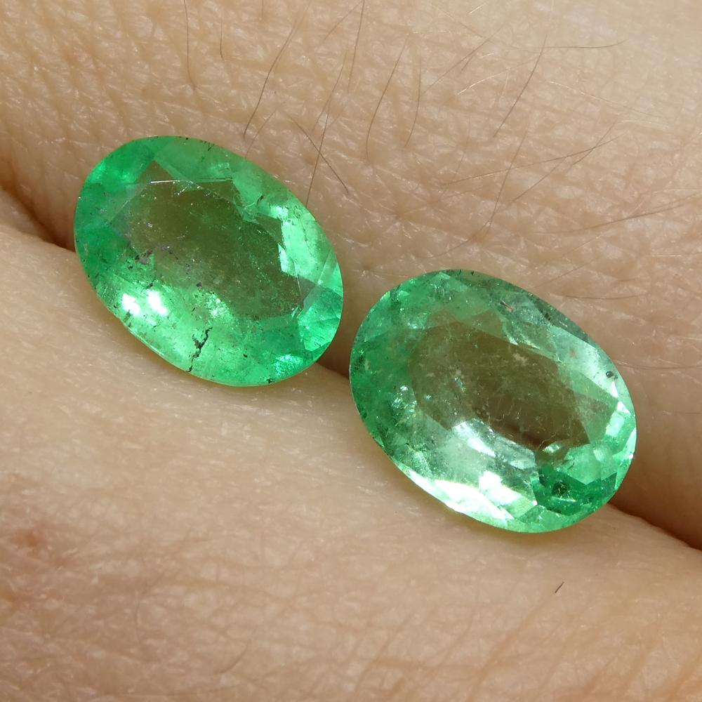 Description:

Gem Type: Emerald 
Number of Stones: 2
Weight: 2.28 cts
Measurements: 8.07 x 6.02 x 3.35 mm and 8.21 x 6.08 x 3.86 mm
Shape: Pear
Cutting Style Crown: Brilliant Cut
Cutting Style Pavilion: Modified Brilliant Cut 
Transparency: