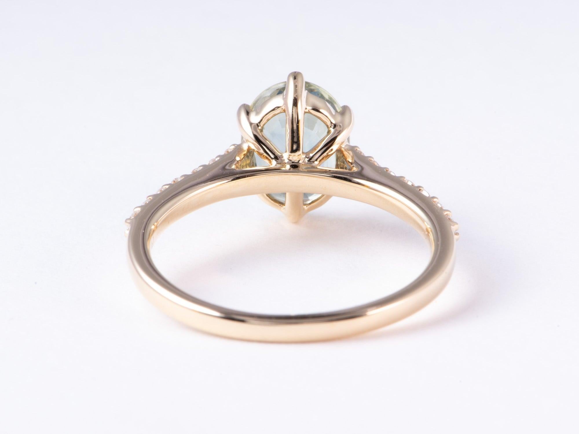 Uncut 2.28ct Teal Sapphire Engagement Ring Diamond Band 14K Gold R6777 For Sale