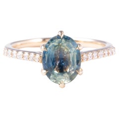 2.28ct Teal Sapphire Engagement Ring Diamond Band 14K Gold R6777