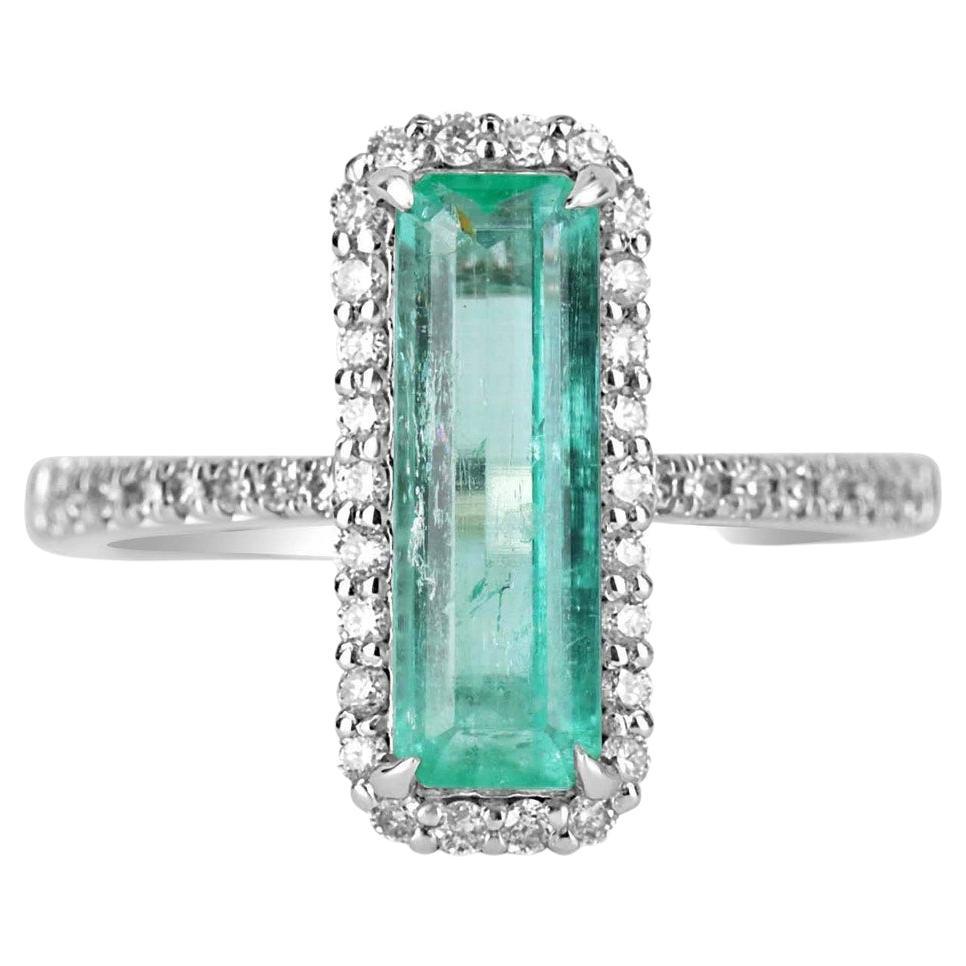 2.28tcw 14K Colombian Emerald-Elongated Emerald & Diamond Engagement Ring For Sale