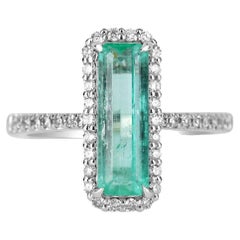 2.28tcw 14K Colombian Emerald-Elongated Emerald & Diamond Engagement Ring