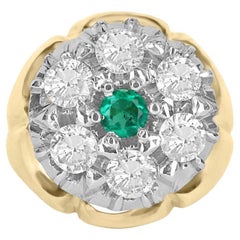 2.28tcw 14K Men's Colombian Emerald Round Cut & Diamond Cluster Two-Toned Ring