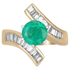 2.28tcw 14K Round Colombian Emerald & Bypass Baguette Diamond Engagement Ring