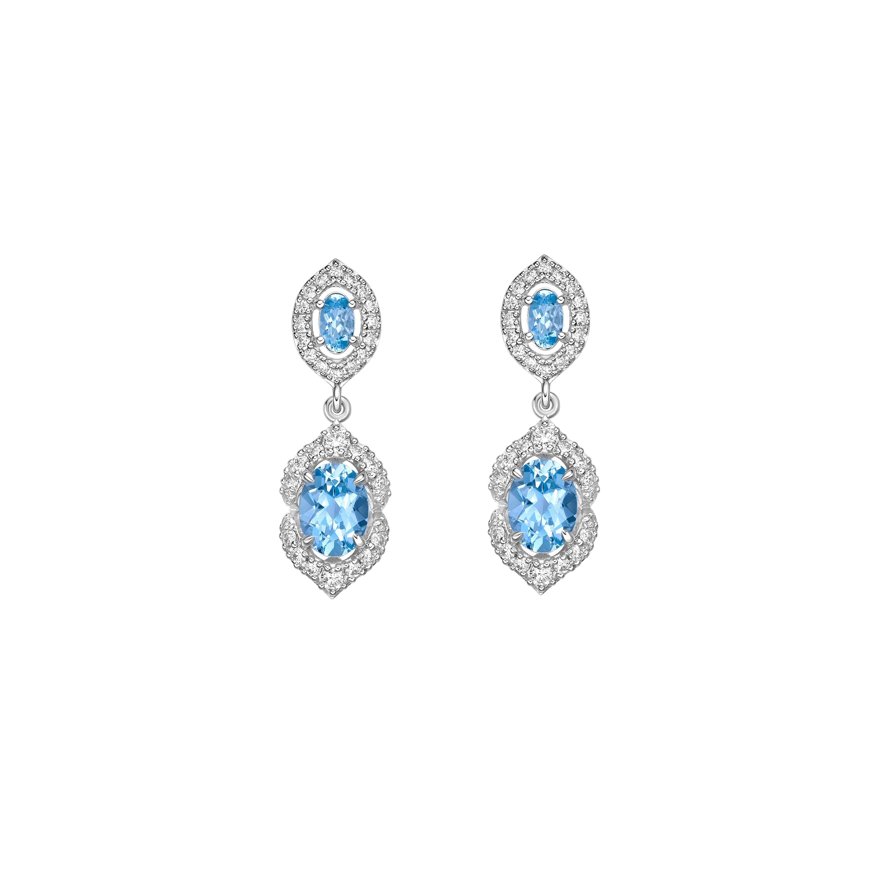 Contemporary 2.29 Carat Aquamarine Drop Earrings in 18Karat White Gold with White Diamond. For Sale