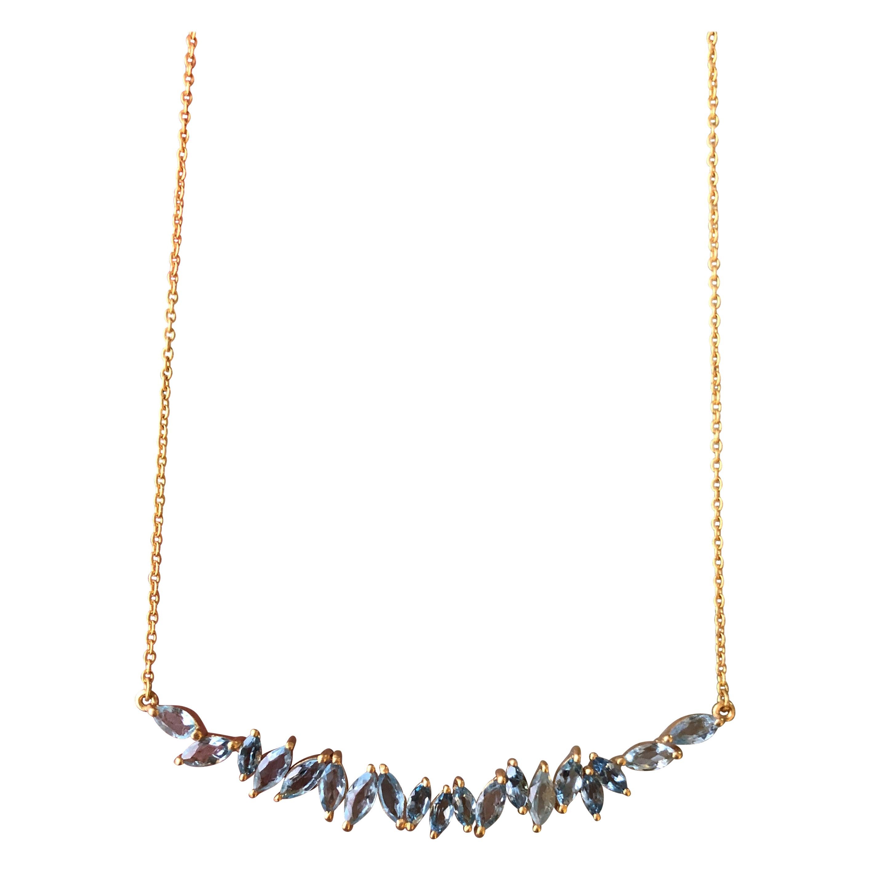 Designed by award winning jewelry designer Lauren Harper, this necklace boasts 2.29 carat Aquamarine set in 18kt Gold.  Hand made with beautiful, vibrant and high quality stones. Adjustable length from 16 inches to 17.25 inches. Perfect finishing